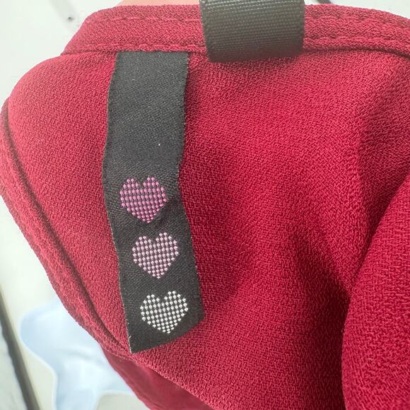 Maroon Lace Trim Short Dress Womens Large Flutter Sleeve Keyhole Back Crew Neck - Picture 4 of 9